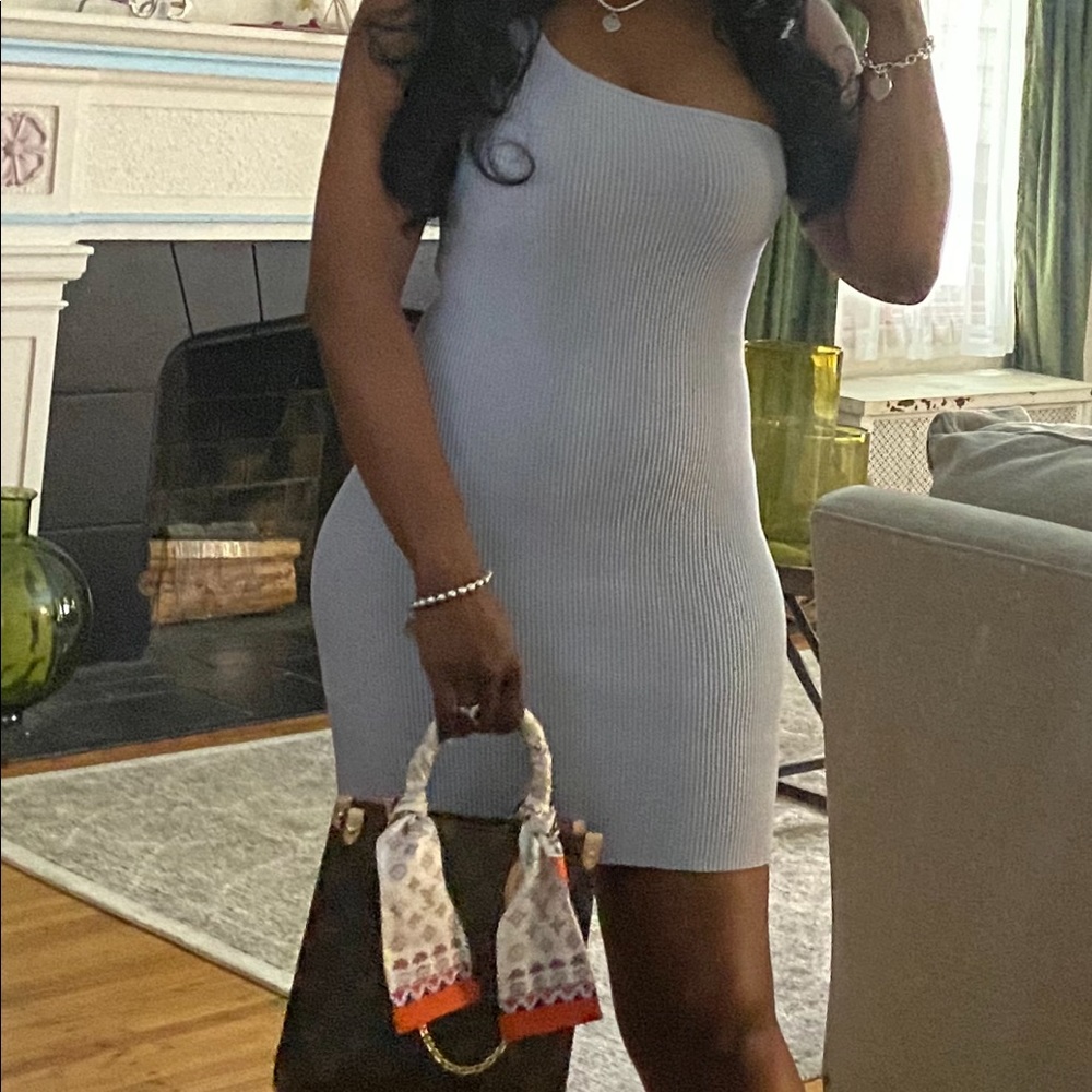 Babaton sculpt knit dress in powder blue